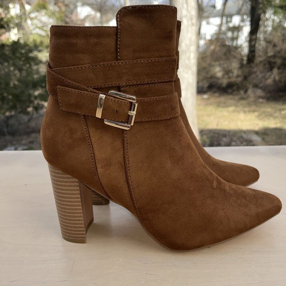 New Allegra K Size 8 Brown Ankle Boots Chunky Block Heel Zipper Booties